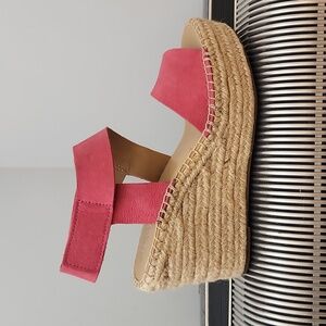 PRACTICALLY NEW FRANCO SARTO PINK LEATHER WEDGE ESPIDRILLE SANDALS SIZE 8.5